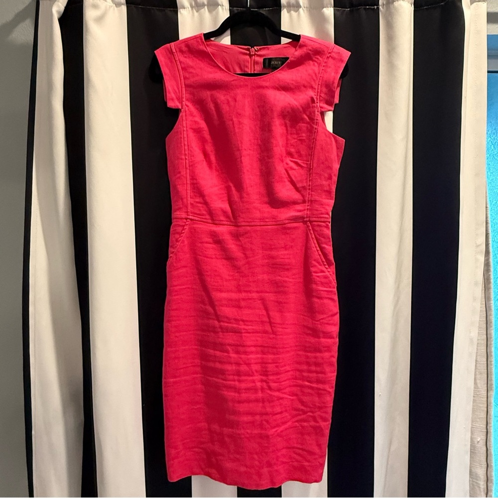 J. CREW • Resume Vibrant Pink Linen Midi Dress